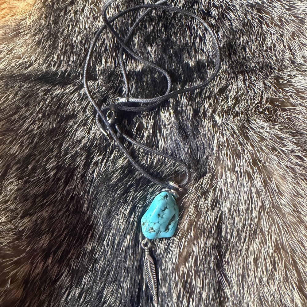Turquoise Pendant Necklace with Feather Charm